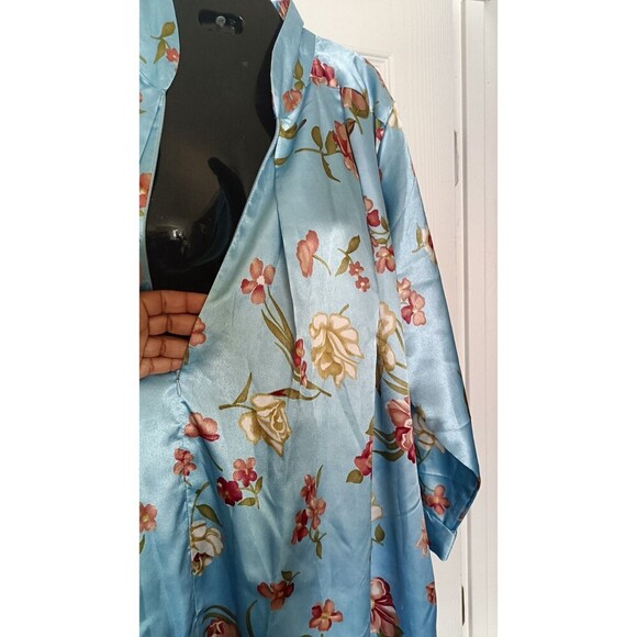 Vintage One Hanes Place Kaftan Dress Housecoat Sz Small Blue Floral Cottagecore - Picture 3 of 9